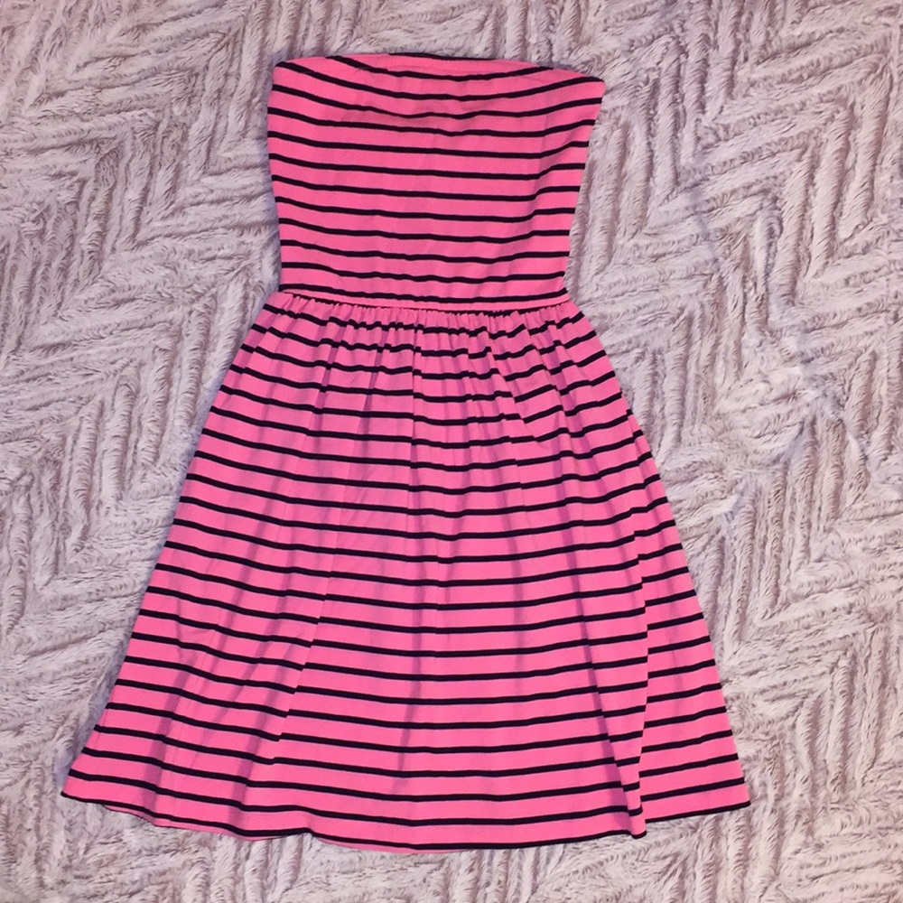 Girls Pink & Navy Blue Striped Summer Dress